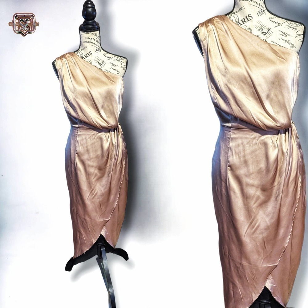 Baltic Born Celia One Shoulder Champagne Midi Event Dress, Medium
